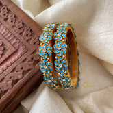 Floral Silk Thread Kundan Bangle -Sky Blue-Matt-G12240